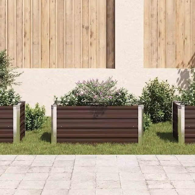 Berkfield Home Garden Brown Galvanised Steel Raised Bed W/D/H: 100 x 40 x 45 cm