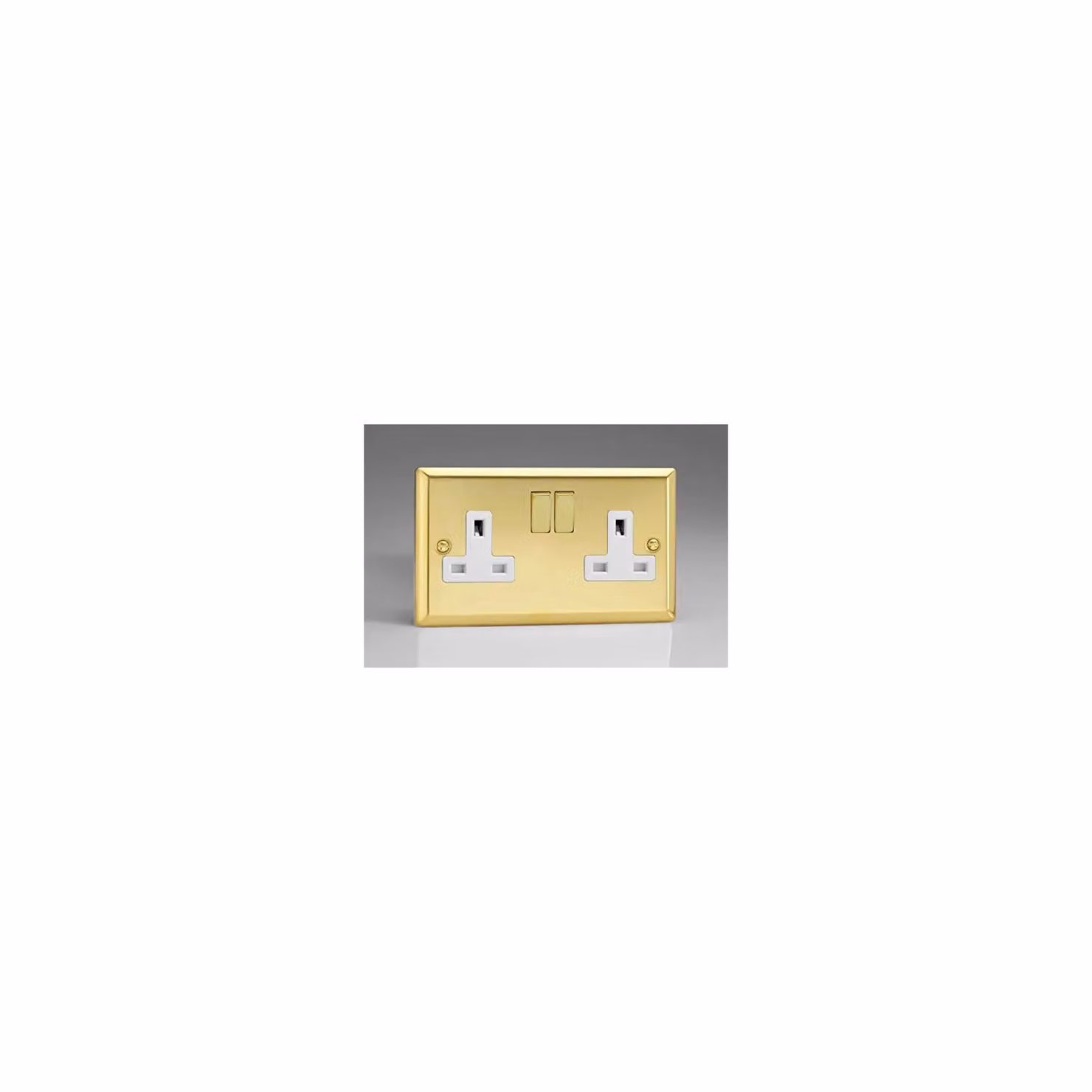 Varilight 2-Gang 13A Switched Socket in White and Yellow Victorian Brass – 2
