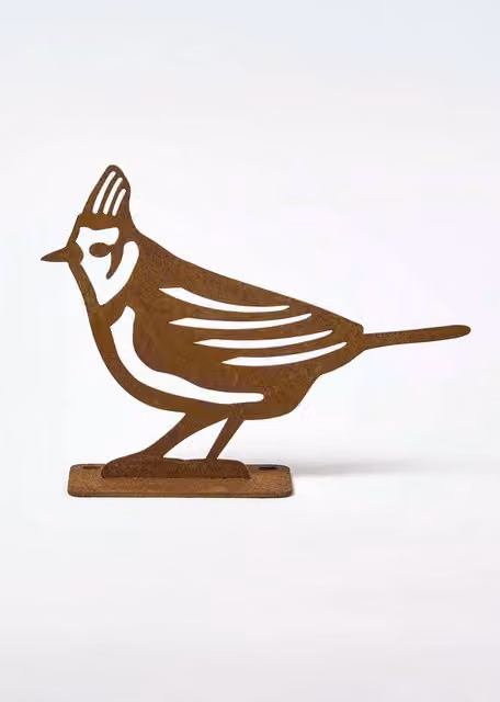 Homescapes Brown Rustic Metal Crested Tit Bird Garden Fence Topper – 1