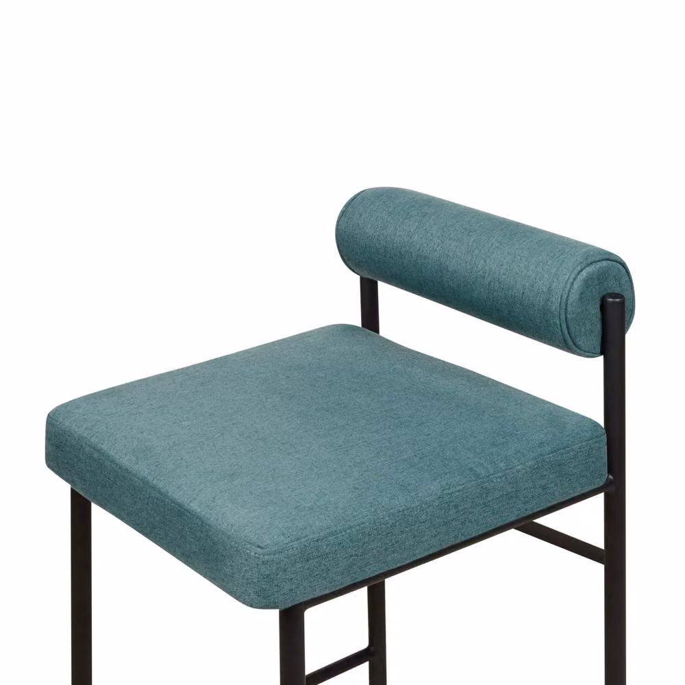 Wyld and Coco Set of 2 Teal Petrol Green Bar Stools with Roll Backrest and Metal Legs – 3