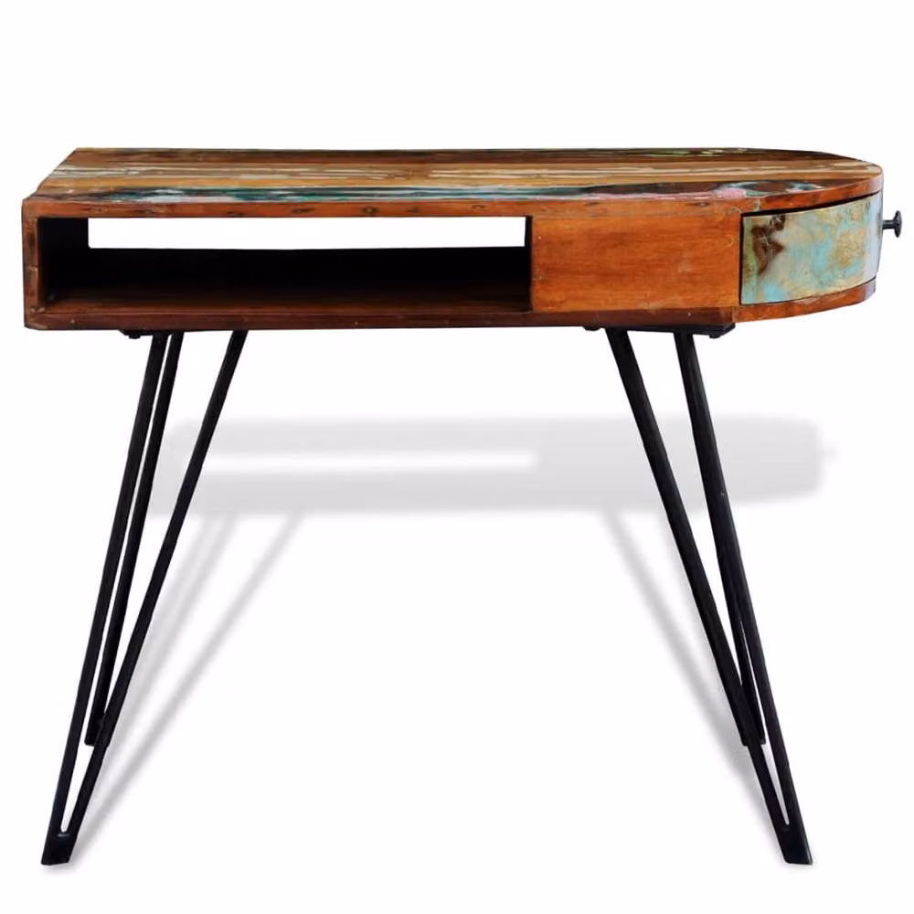 Berkfield Home Reclaimed Solid Wood Writing Desk in Brown with Iron Pin Legs – 2