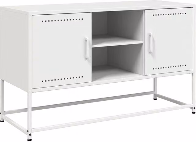 Berkfield Home Industrial White Steel TV Cabinet, W: 100.5 cm, D: 39 cm, H: 60.5 cm
