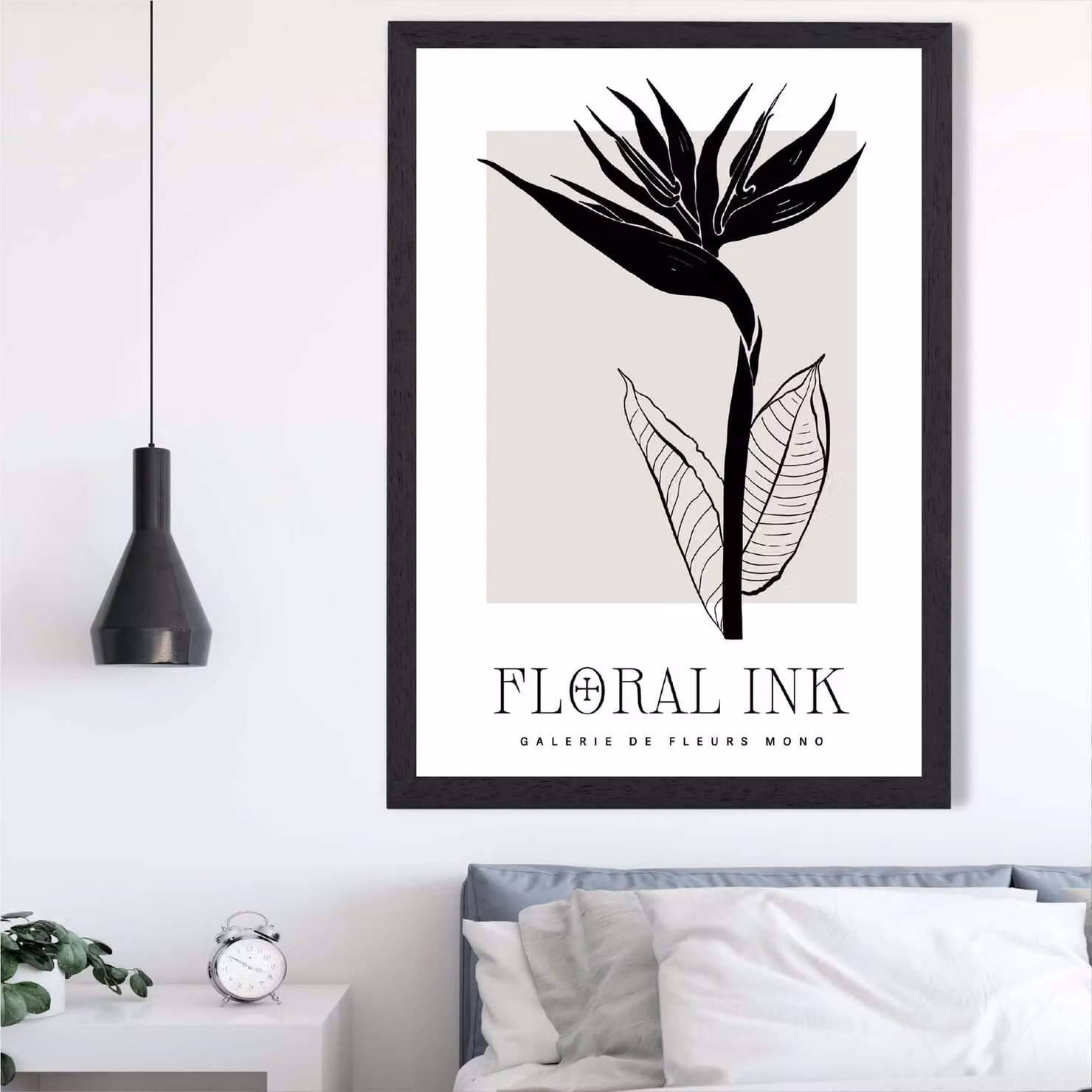 ARTZE Bird of Paradise Floral Ink Sketch Framed Print, Beige and Black, A3 – 2