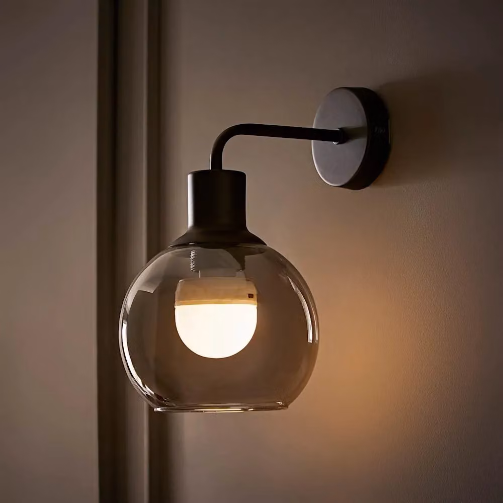ValueLights Bellamy Pair of Rechargeable Globe Glass Wall Lights in Black – 2
