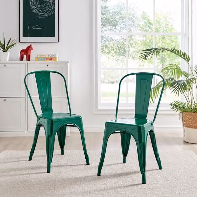 FurnitureboxUK Colton Stackable Industrial Metal Kitchen and Dining Chair in Green