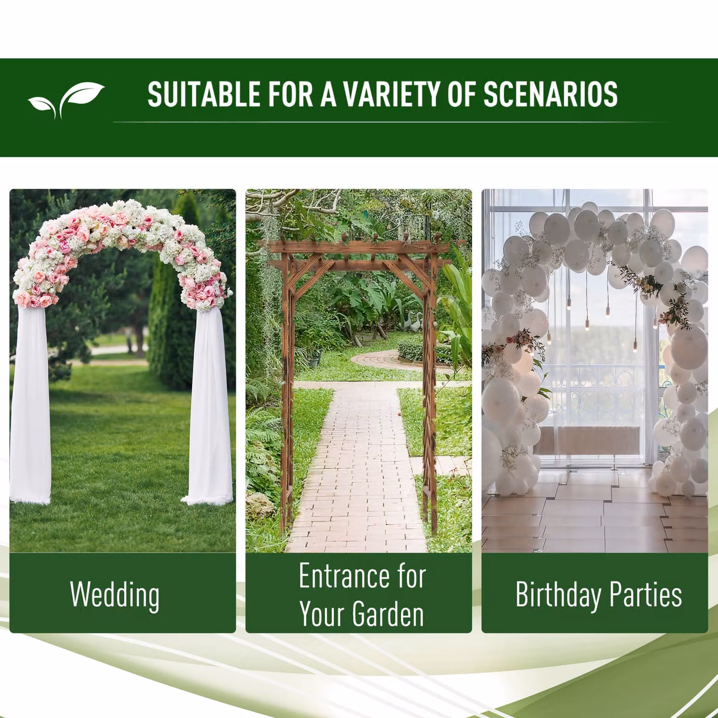 Outsunny Brown Wooden Garden Arbor with Pergola Style Roof and Trellis Support – 4