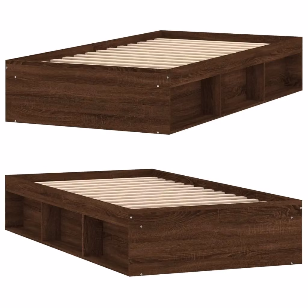 Berkfield Home Modern Bed Frame in Brown Oak with Side Compartments, W/D/H: 100 x 200 cm – 3