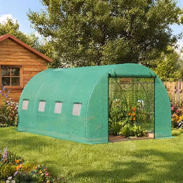 STILVORA Green Polytunnel Greenhouse with Sprinkler System and Window, W/D/H: 298 x 298 x 198 cm