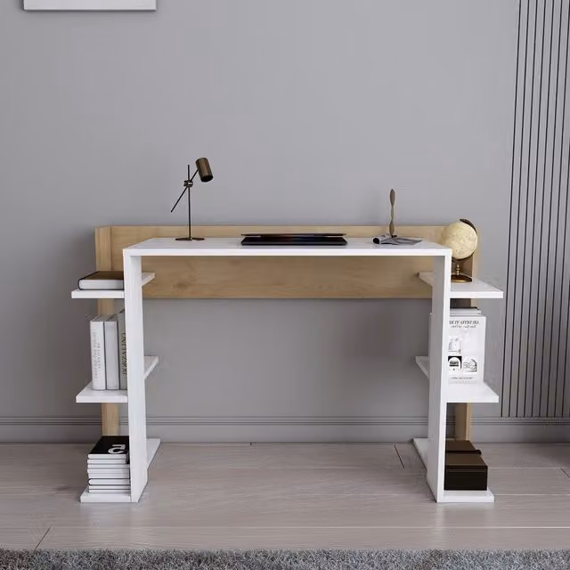 Decorotika Modern Computer Desk in White and Yellow, W/D/H: 122.6 x 45 x 77 cm