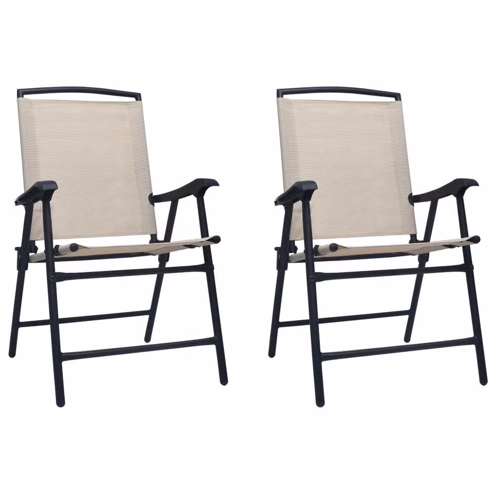 Berkfield Home Set of 2 Comfortable Folding Garden Chairs in Beige Texilene and Steel – 2