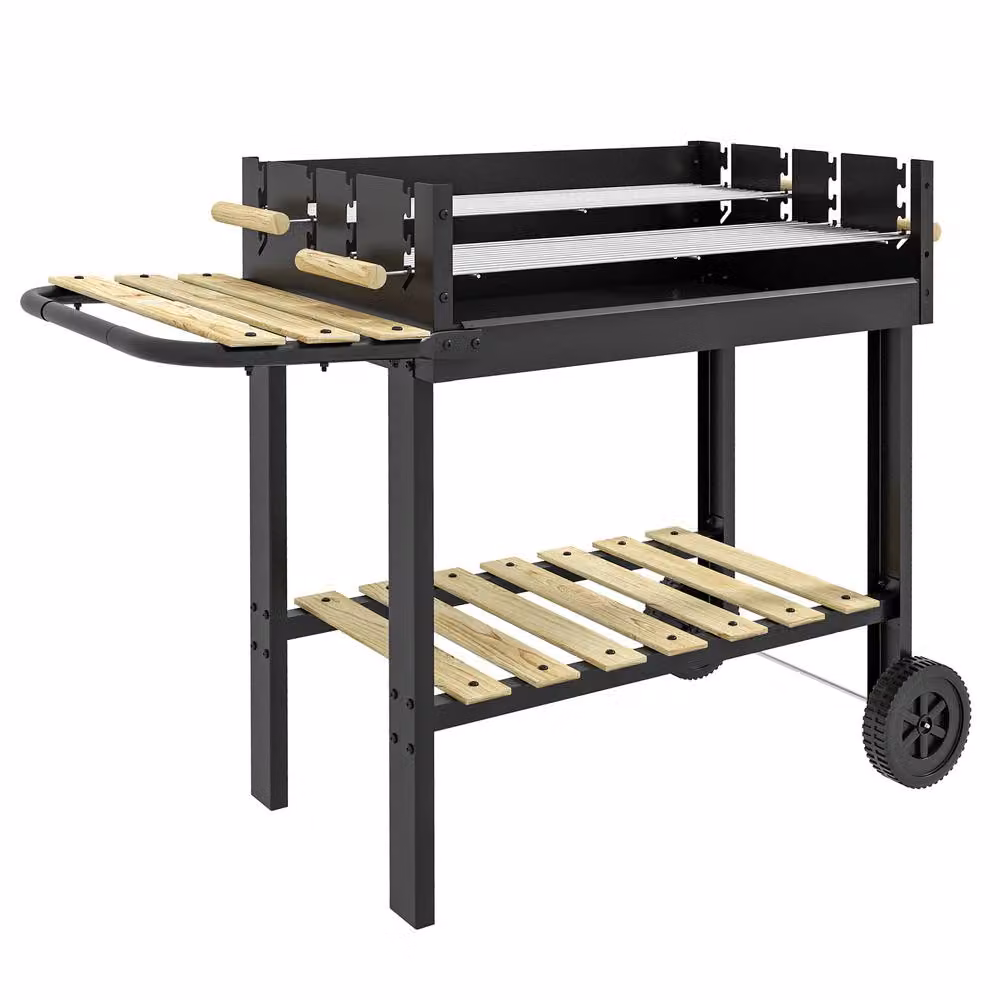 OUTSUNNY Charcoal BBQ Grill with Side Table, Storage Shelf and Wheels, Black – 2