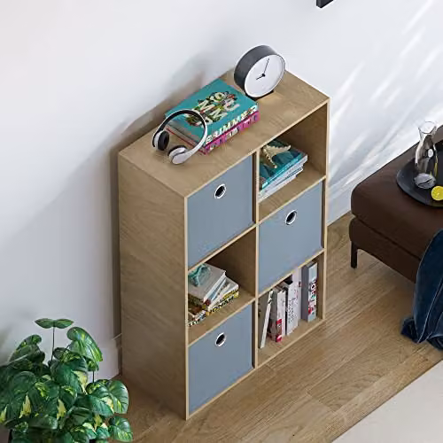 Vida Designs Durham 6 Cube Storage Organiser with 3 Grey Baskets in Oak – 5