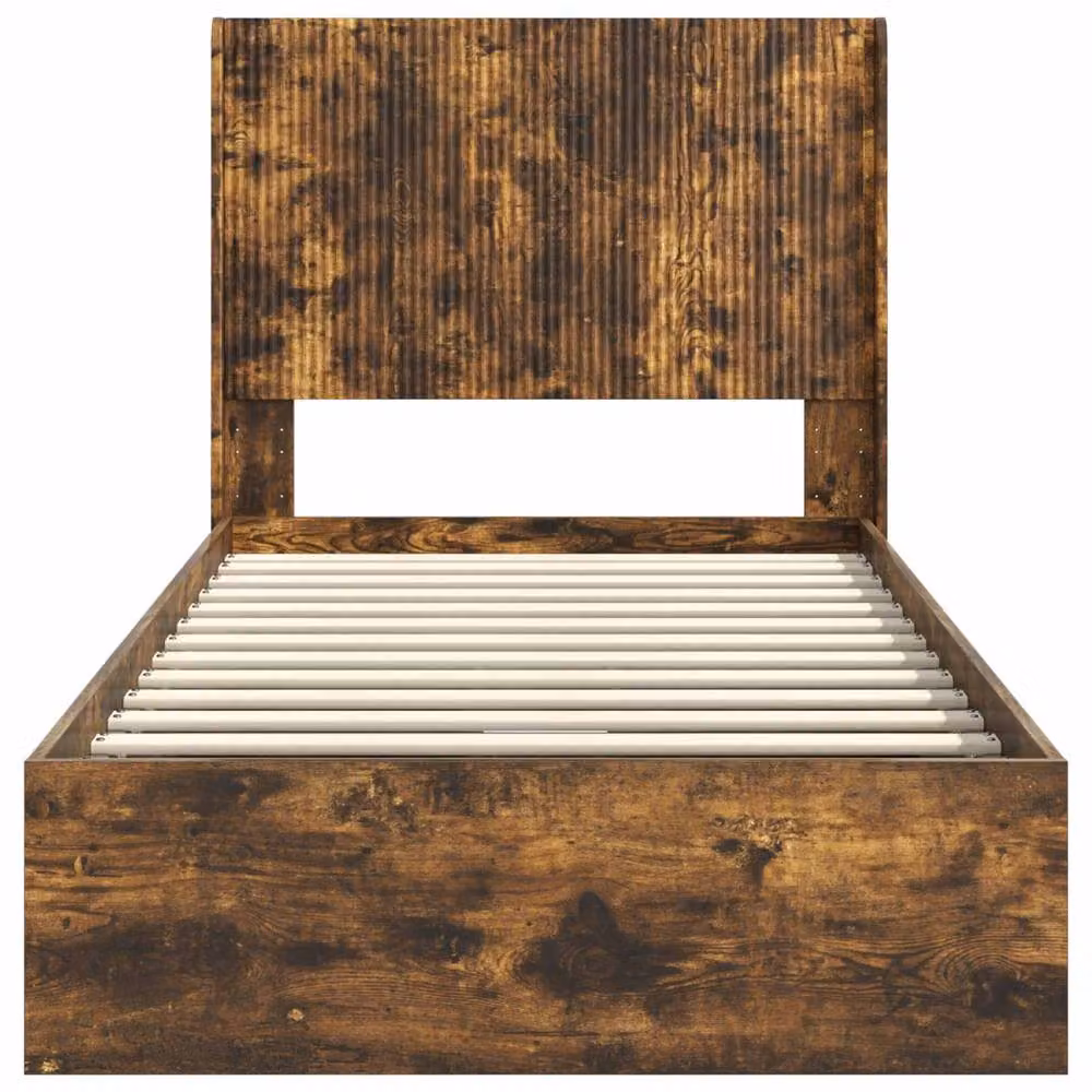 Berkfield Home Modern Bed Frame with Headboard and Lift Up Storage in Smoked Oak Brown, W/D/H: 100 x 200 cm – 4