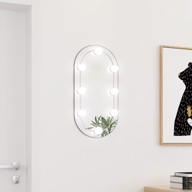 Berkfield Home Oval Glass Wall Mirror with LED Lights, Silver, W: 60 cm, H: 30 cm