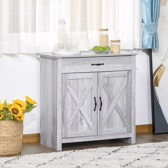 HOMCOM Farmhouse Barn Door Sideboard in Grey