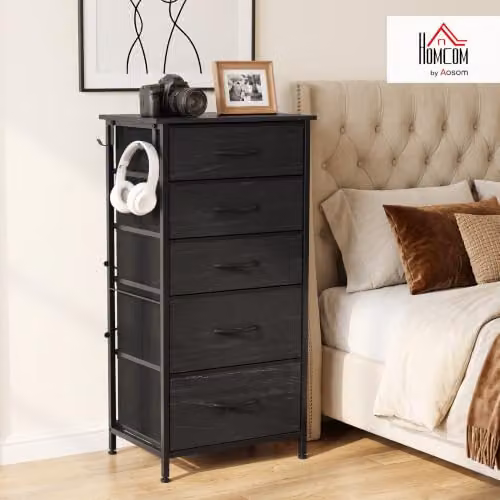 HOMCOM Modern Black Chest of Drawers for Bedroom with 5 Fabric Drawers – 2