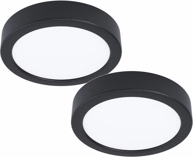 Loops 2 Pack Black Round Surface Mounted LED Wall and Ceiling Light, 10.5W, 3000K Warm White