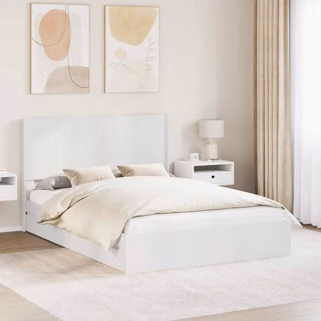 Berkfield Home Modern Bed Frame with Lift Up Storage and Headboard in White, W/D/H: 160 x 200 cm