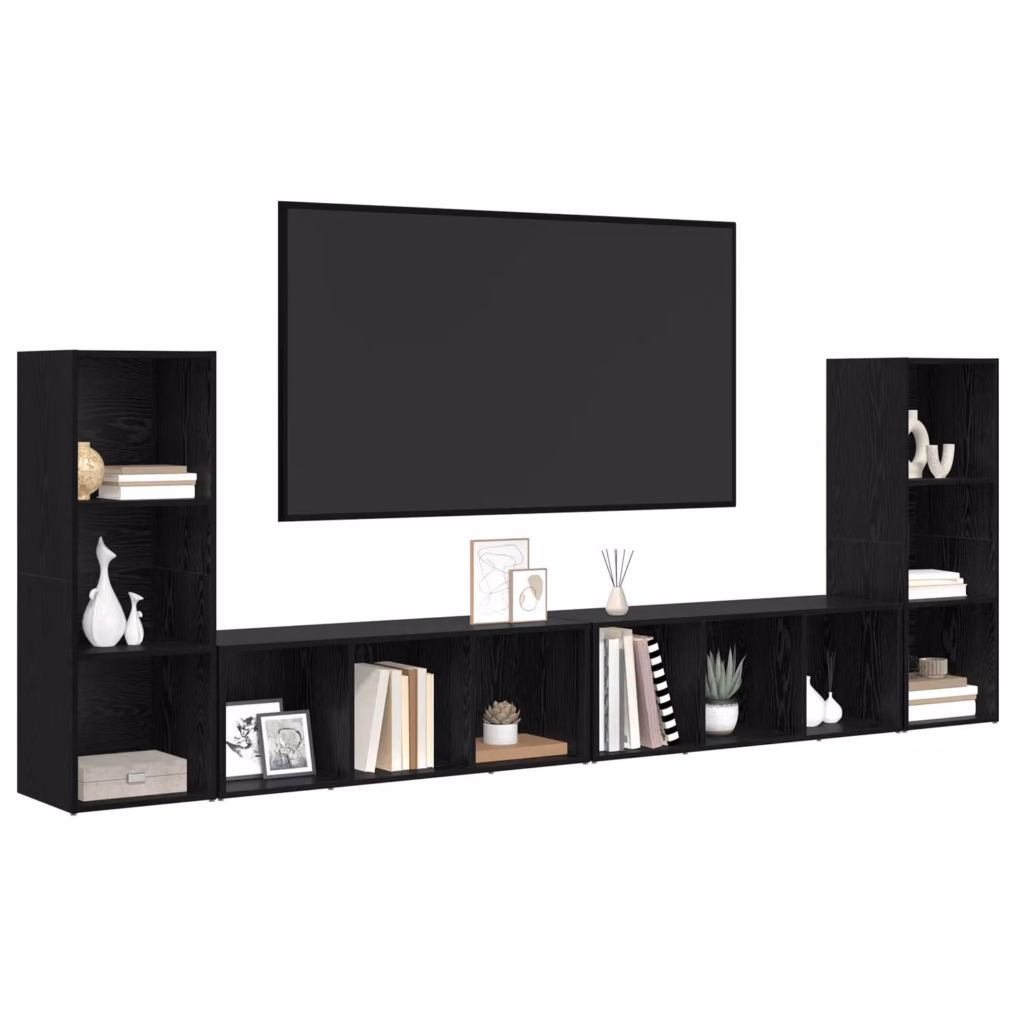 Berkfield Home Modern TV Cabinet with Shelves and Storage in Black Oak Engineered Wood – 3