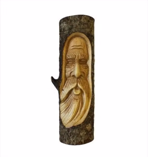 KDMK Old Man Tree Trunk Carving Brown Wood Sculpture W/D/H: 28 x 11 x 11 cm