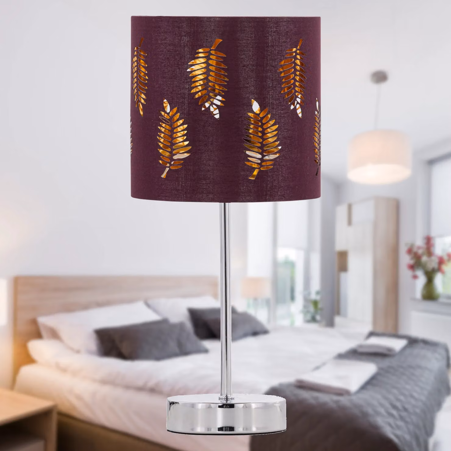 First Choice Lighting Chrome Touch Operated Dimmable Table Lamp with Burgundy Fabric Shade – 3