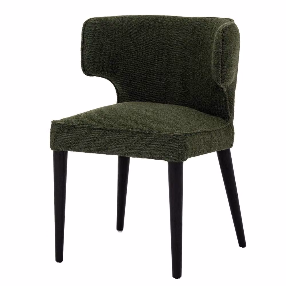 Wyld Haus Mirmande Mid Century Curved Green Fabric Dining Chair with Armrests and Wooden Legs – 2