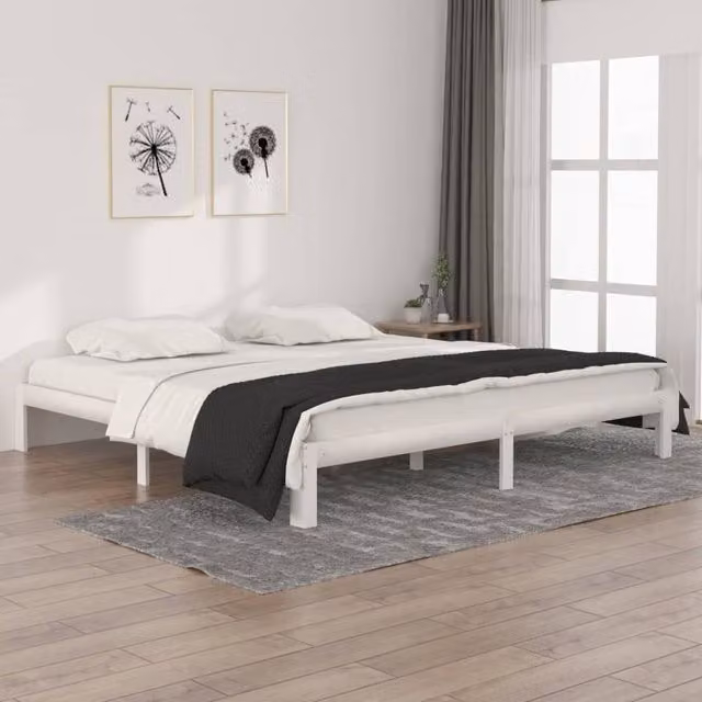 Berkfield Home White Solid Pine Wood Bed Frame W/D/H: 200 x 200 cm