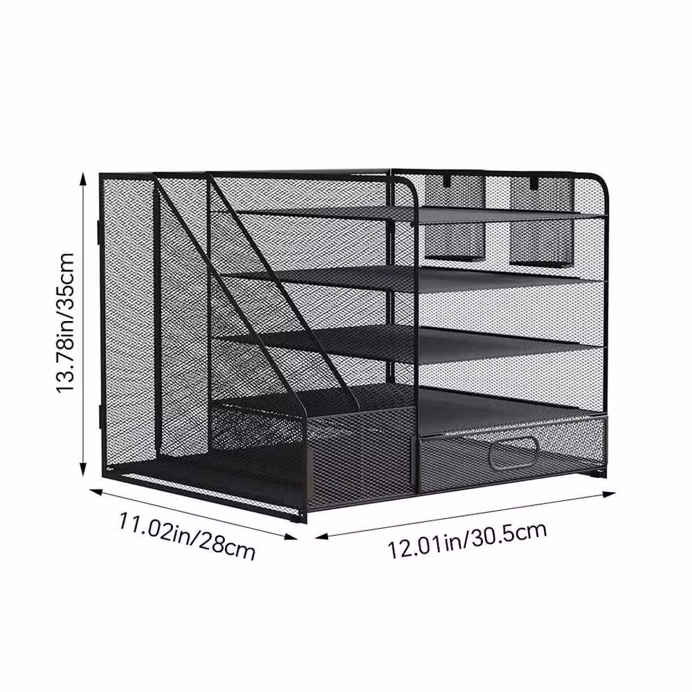 KORVIXA 5 Tier Metal File Magazine Holder and Letter Organiser in Black, W/D/H: 90 x 90 x 35 cm – 2