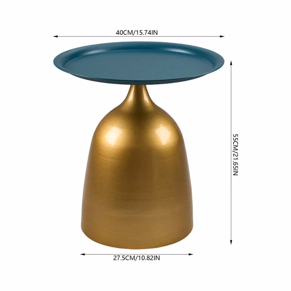 KORVIXA Gold and Green Round Side Table with Modern Tray Top, Diameter: 100 cm – 2