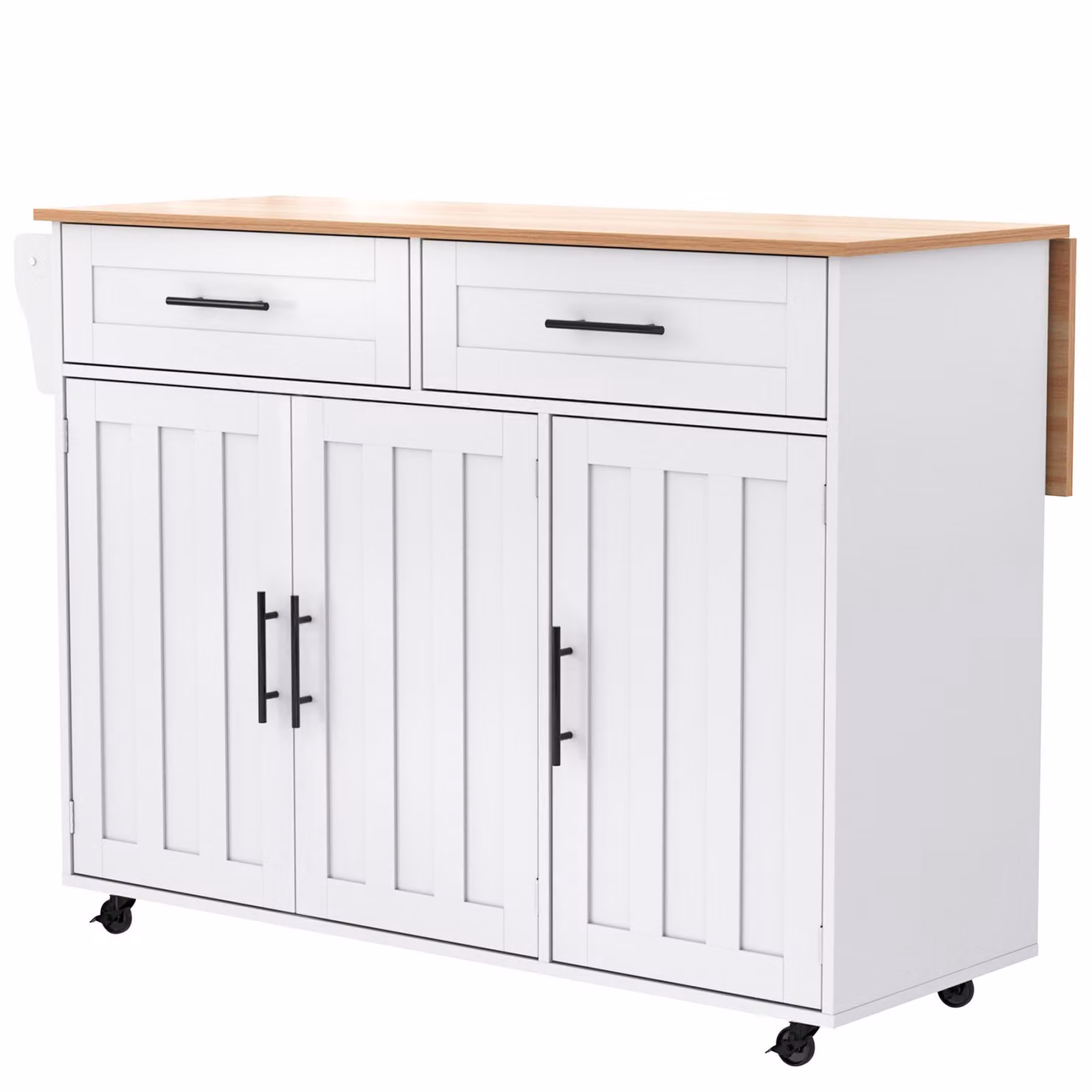 Aosom UK Modern Mobile Kitchen Island Trolley with 2 Drawers, Cabinets and Foldable Tabletop, White and Natural, W: 129 cm, D: 46 cm, H: 91.5 cm – 2