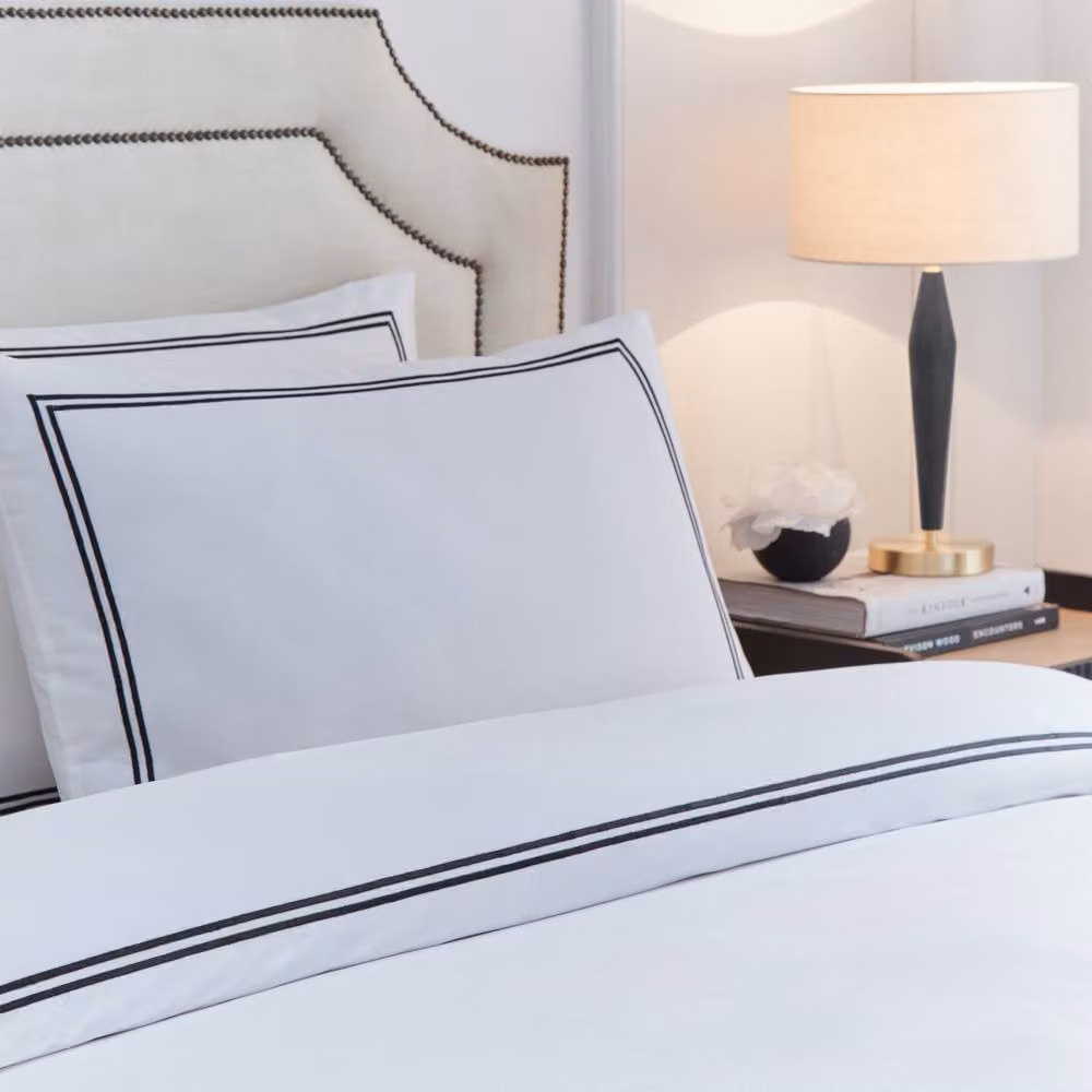 Paoletti Elara Cotton Duvet Cover and Pillowcase Set in Black and White, W/D/H: 180 x 200 cm