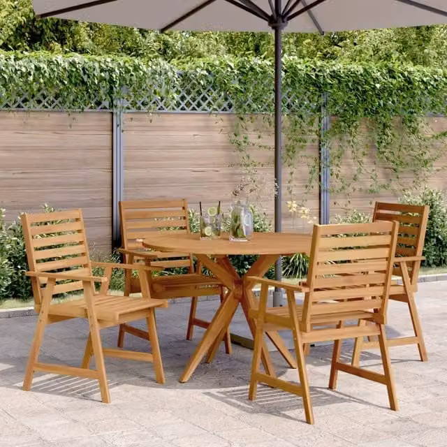 Berkfield Home 5 Piece Garden Dining Set in Brown Solid Acacia Wood – 1