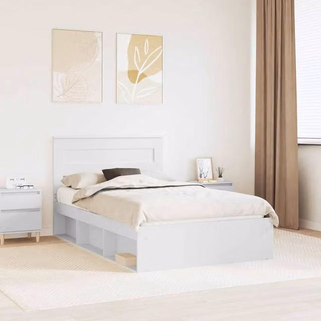 Berkfield Home Modern Bed Frame with Headboard in White Pine and Engineered Wood, W/D/H: 120 x 200 cm