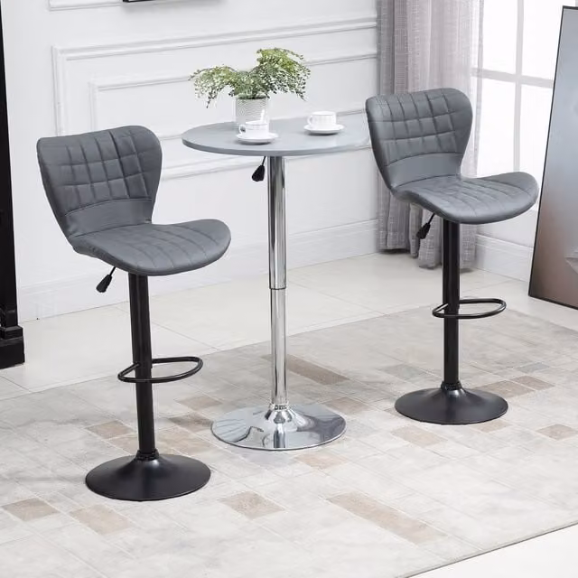 HOMCOM Adjustable Height Swivel Bar Stools in Grey Synthetic Leather and Metal