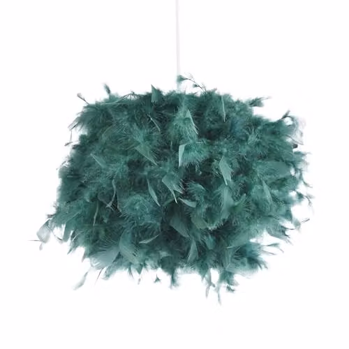 Happy Homewares Modern Green Feather Decorated Sphere Pendant Light Shade, Diameter: 25 cm