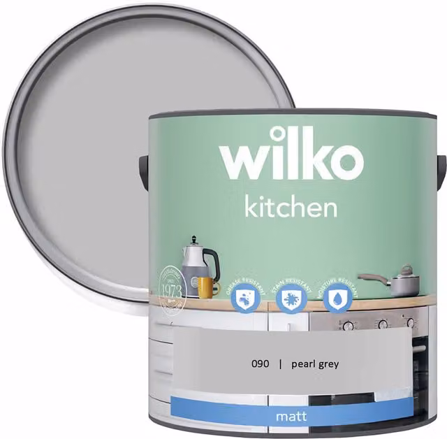 wilko Kitchen Matt Emulsion Paint, Pearl Grey, 2.5 l