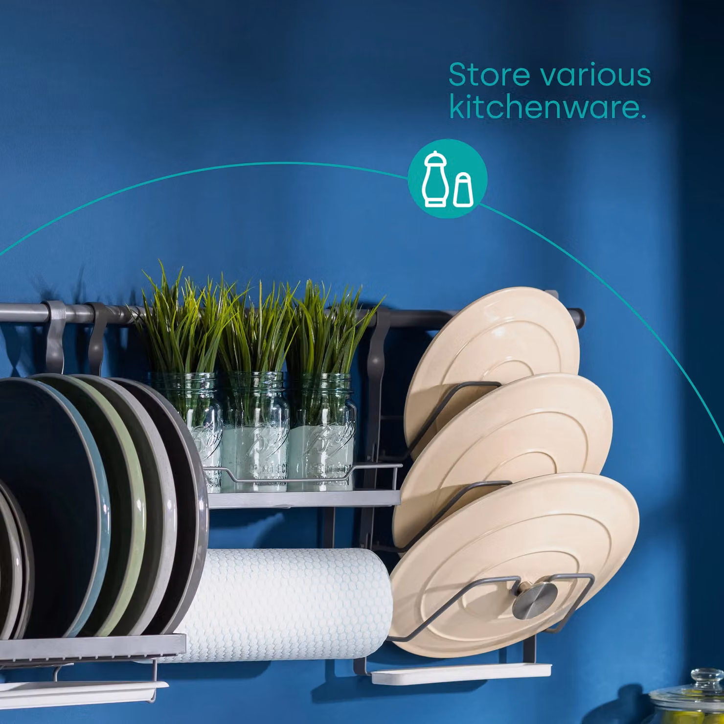 LIVIVO Hanging Kitchen Storage Shelf and Paper Towel Holder in Black and Grey – 3