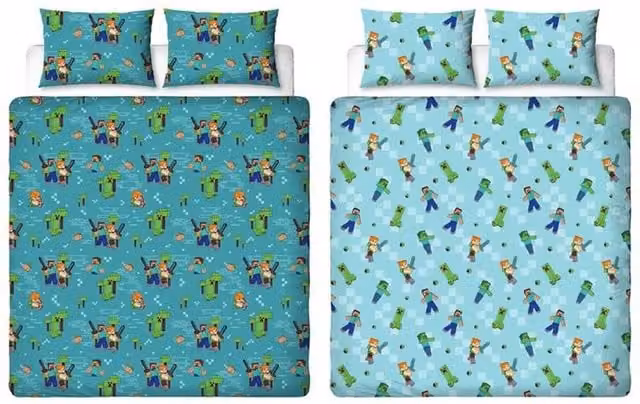 Minecraft Reversible Duvet Cover and Pillowcase Set in Petrol, W/D/H: 200 x 200 cm – 1