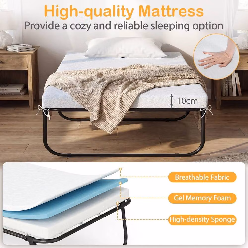 NESTLUNE Black Folding Frame Single Guest Bed with Foam Mattress, W/D/H: 90 x 190 cm – 3