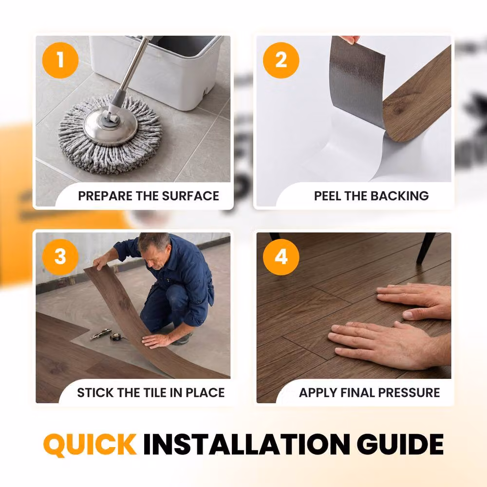 Novecrafto Self Adhesive Wood Look Vinyl Floor Planks, Pack of 10, Brown, W: 91.4 cm, D: 15.2 cm – 7