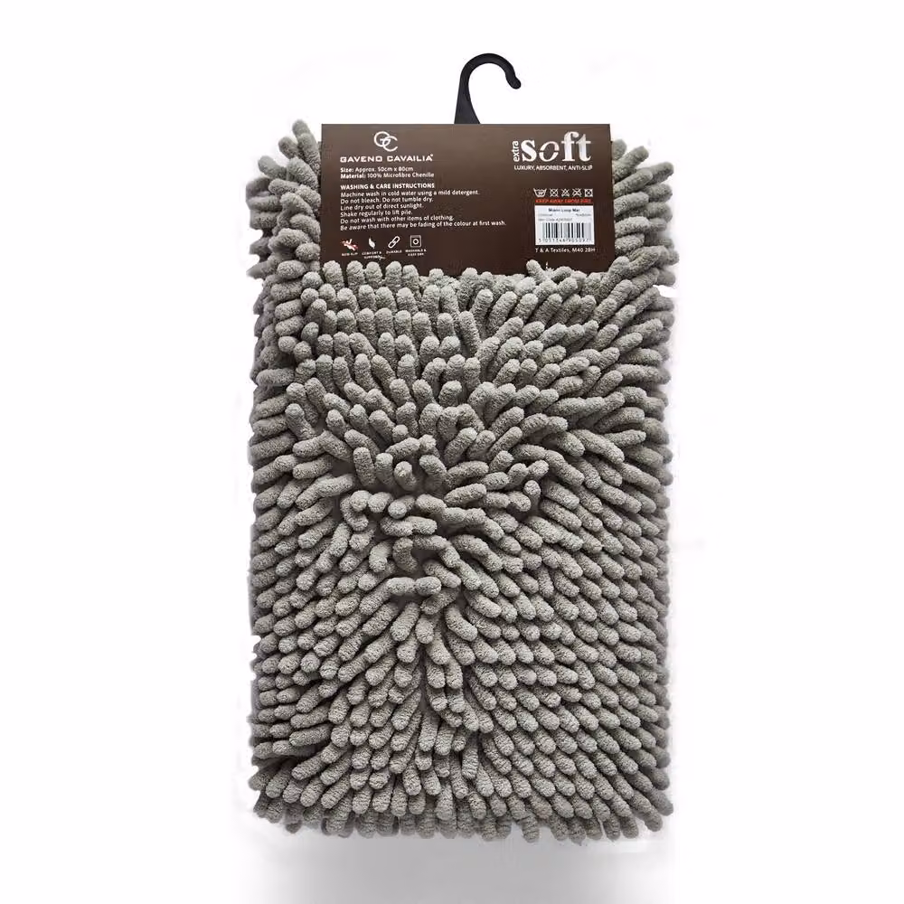 GAVENO CAVAILIA Grey Chenille Microfibre Non-Slip Bath Mat, W: 50 cm, D: 80 cm – 2