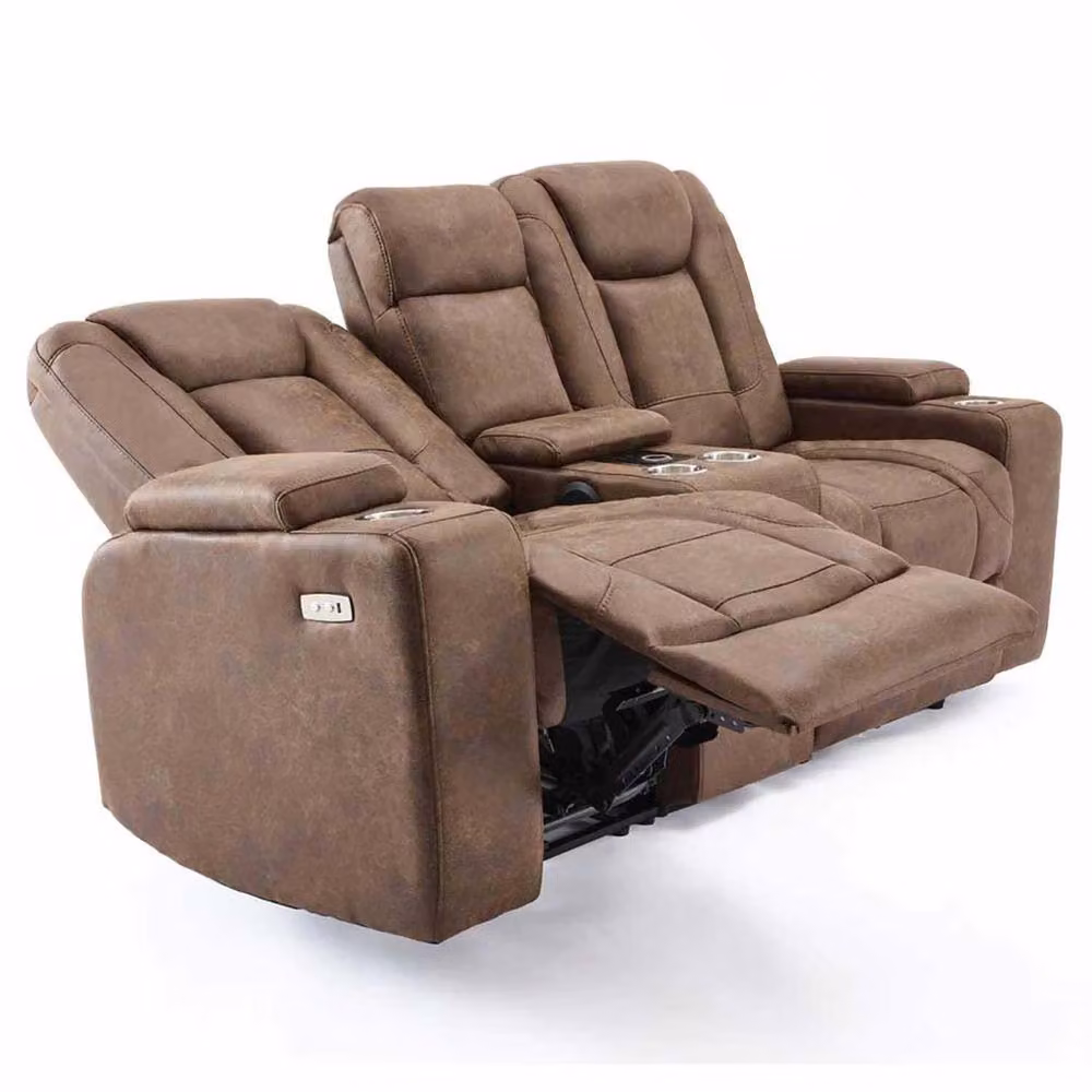 Furnishings For Less UK Juniper Electric Recliner Sofa Set, 2+1+1 Configuration in Brown with USB Charging and Cup Holders – 3