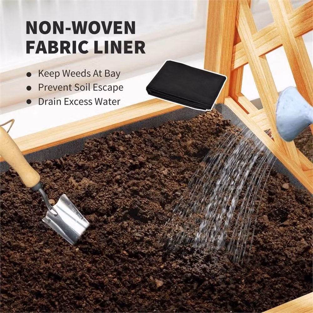Nordara Brown Wooden Raised Garden Bed Trellis Planter with Fabric Liner – 4