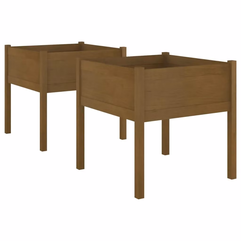 Berkfield Home Garden Planters, 2 Piece Set in Honey Brown, Solid Pinewood, W/D/H: 70 x 70 x 70 cm – 2