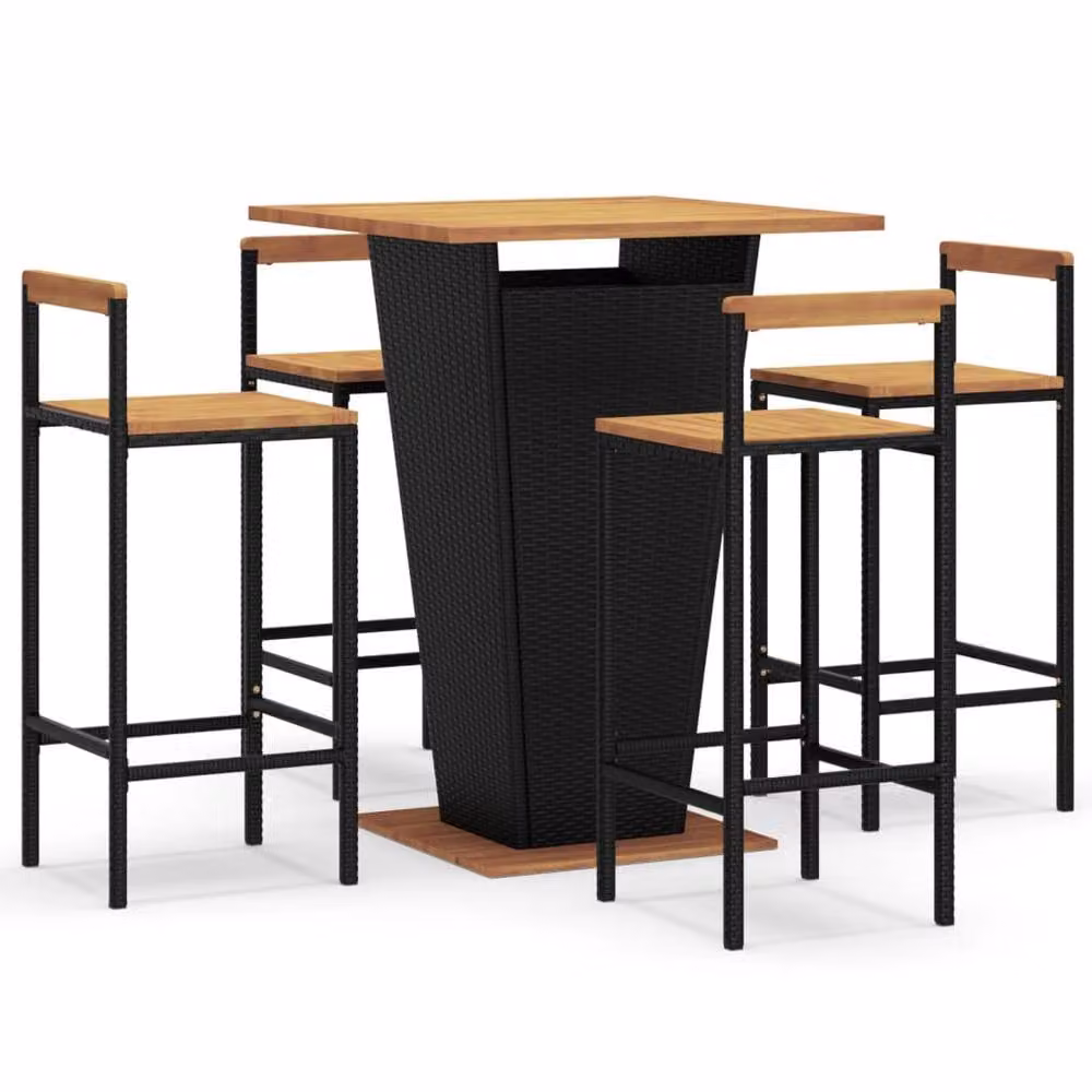 Berkfield Home 5 Piece Garden Bar Set in Black Poly Rattan and Solid Wood Acacia – 2