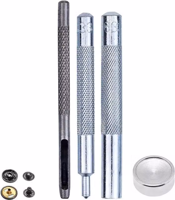 Neel Blue 4-Part S Spring Press Studs Fixing Tool with Hollow Hole Punch, 12mm, Silver and Blue – 1