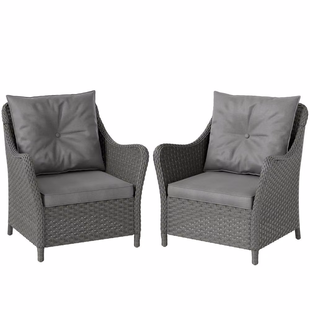 STILVORA Set of 2 Modern Garden Armchairs with Grey Cushions in Metal and Rattan – 4