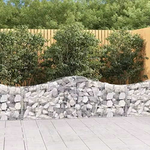 vidaXL Set of 6 Arched Gabion Baskets in Silver Galvanised Steel, W/D/H: 200 x 30 x 60/80 cm – 1