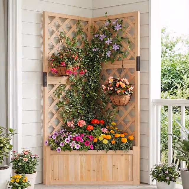 COSTWAY Brown Wooden Corner Raised Garden Bed
