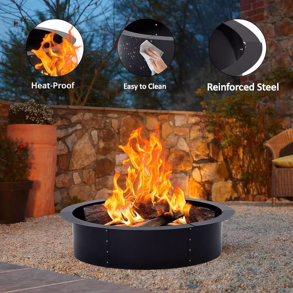 VOGREX Black Metal Round Smokeless Fire Pit and DIY Campfire Ring, Diameter: 121.92 cm – 4